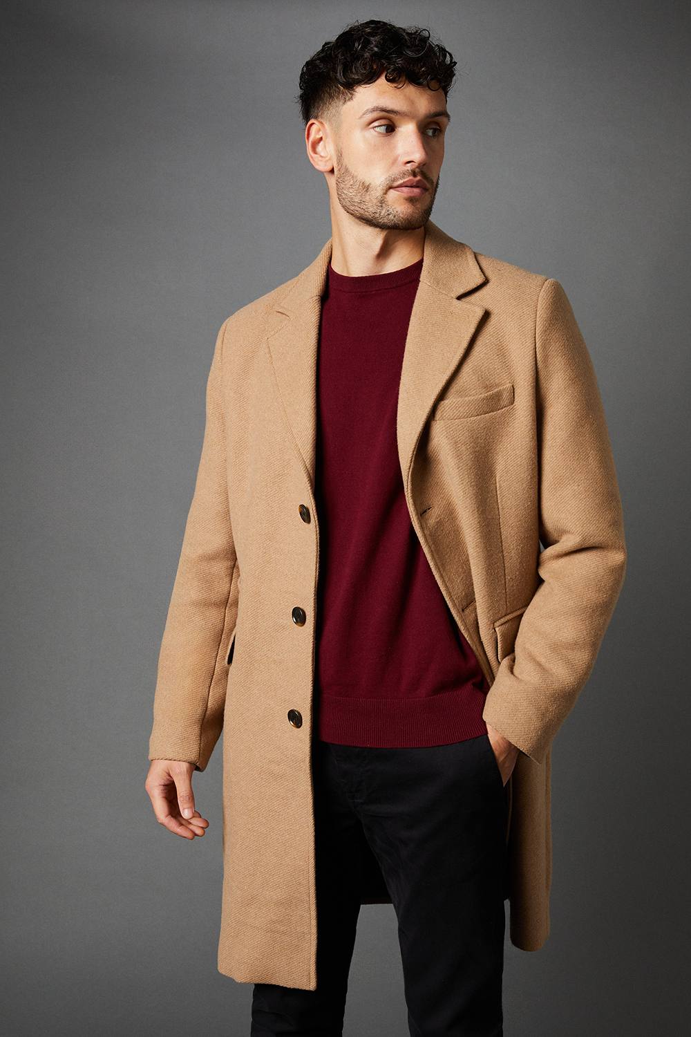Burton Men's Camel Signature 3 Button Epsom Wool Blend Coat | Size: Small