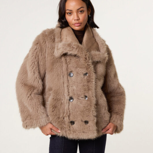 Reversible Short Faux Fur Coat - M / CAMEL