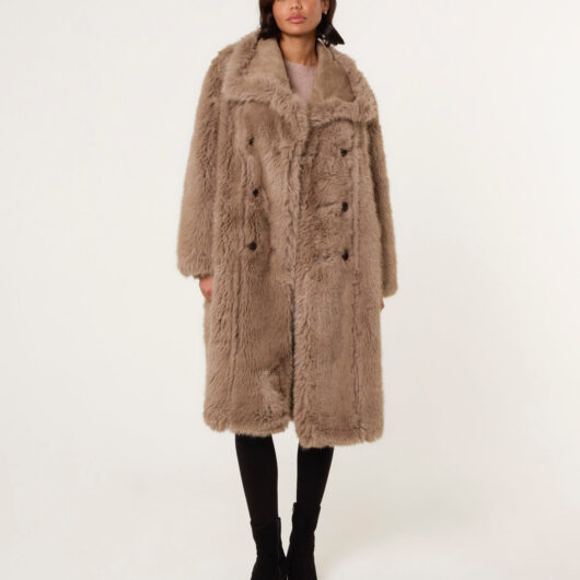 Reversible Midi Faux Fur Coat - S / CAMEL